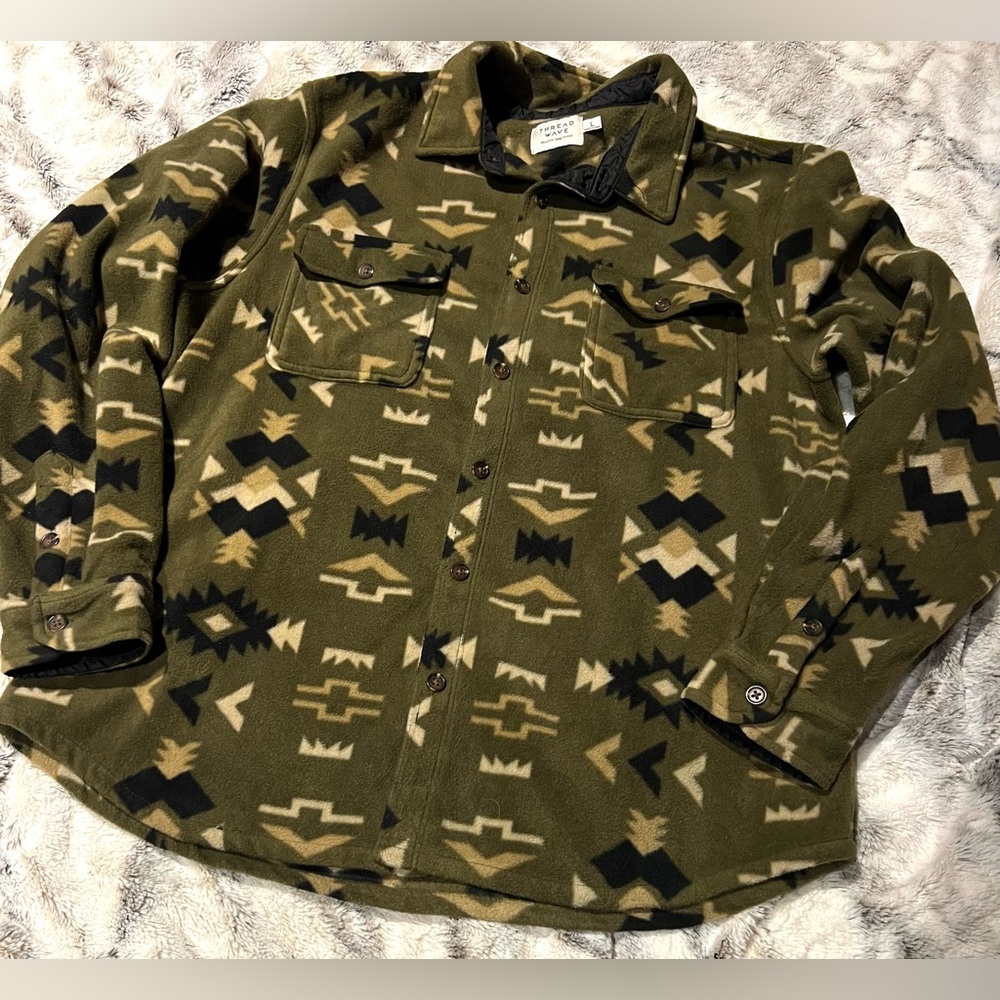 Olive Green Aztec Fleece Shacket